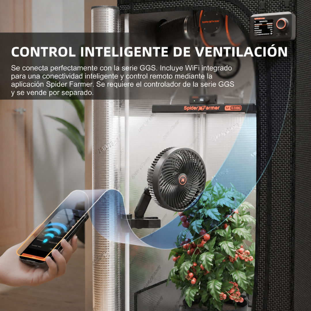 Clip fan Spider Farmer de 6 pulgadas para circular el aire dentro de la carpa