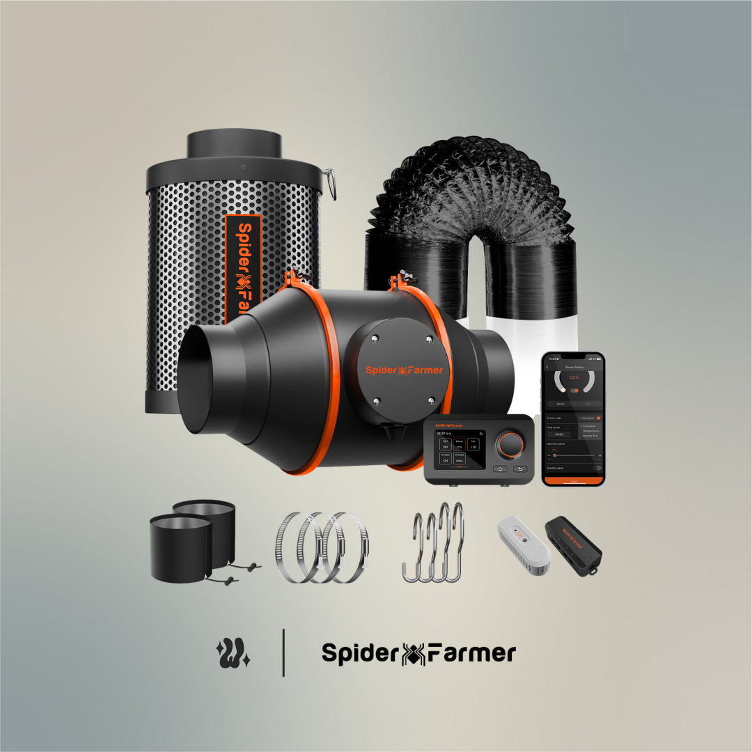 Kit de ventilación Spider Farmer de 4 pulgadas con extractor, filtro de carbón y controlador GGS
