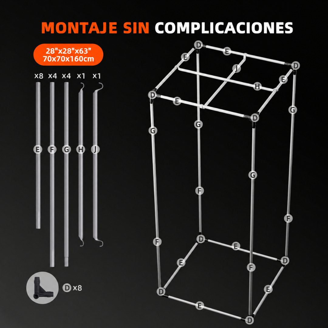 Carpa de 70 × 70 cm para 2 a 4 plantas, con extractor recomendado de 4 pulgadas